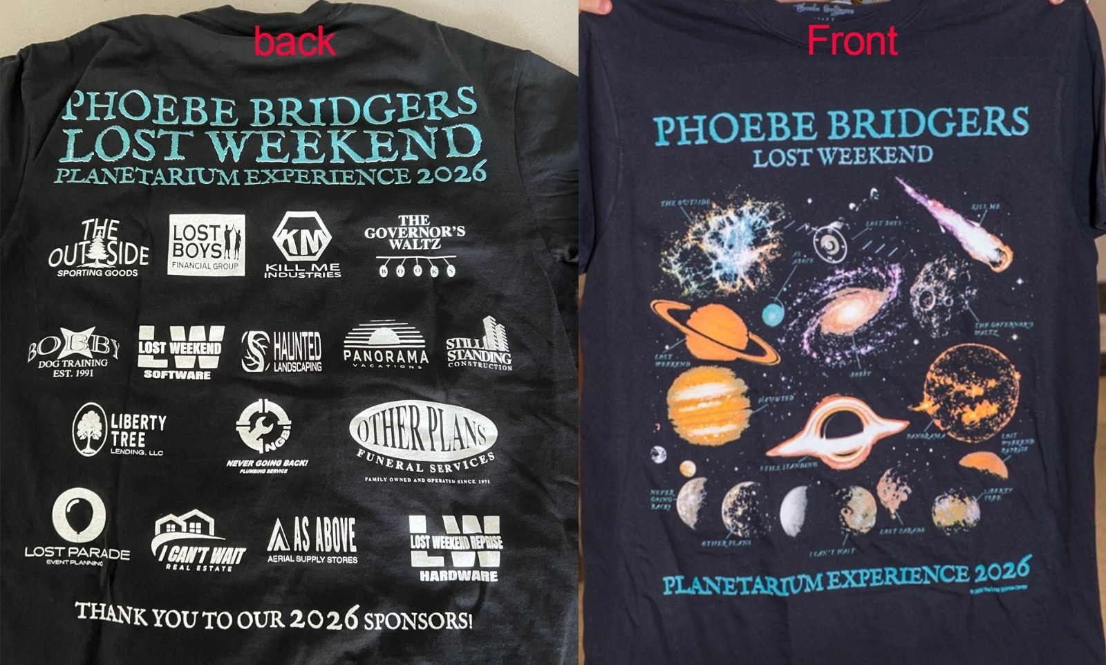 Phoebe Bridgers 2026 Lost Weekend Planetarium Experience Two Sided T Shrt