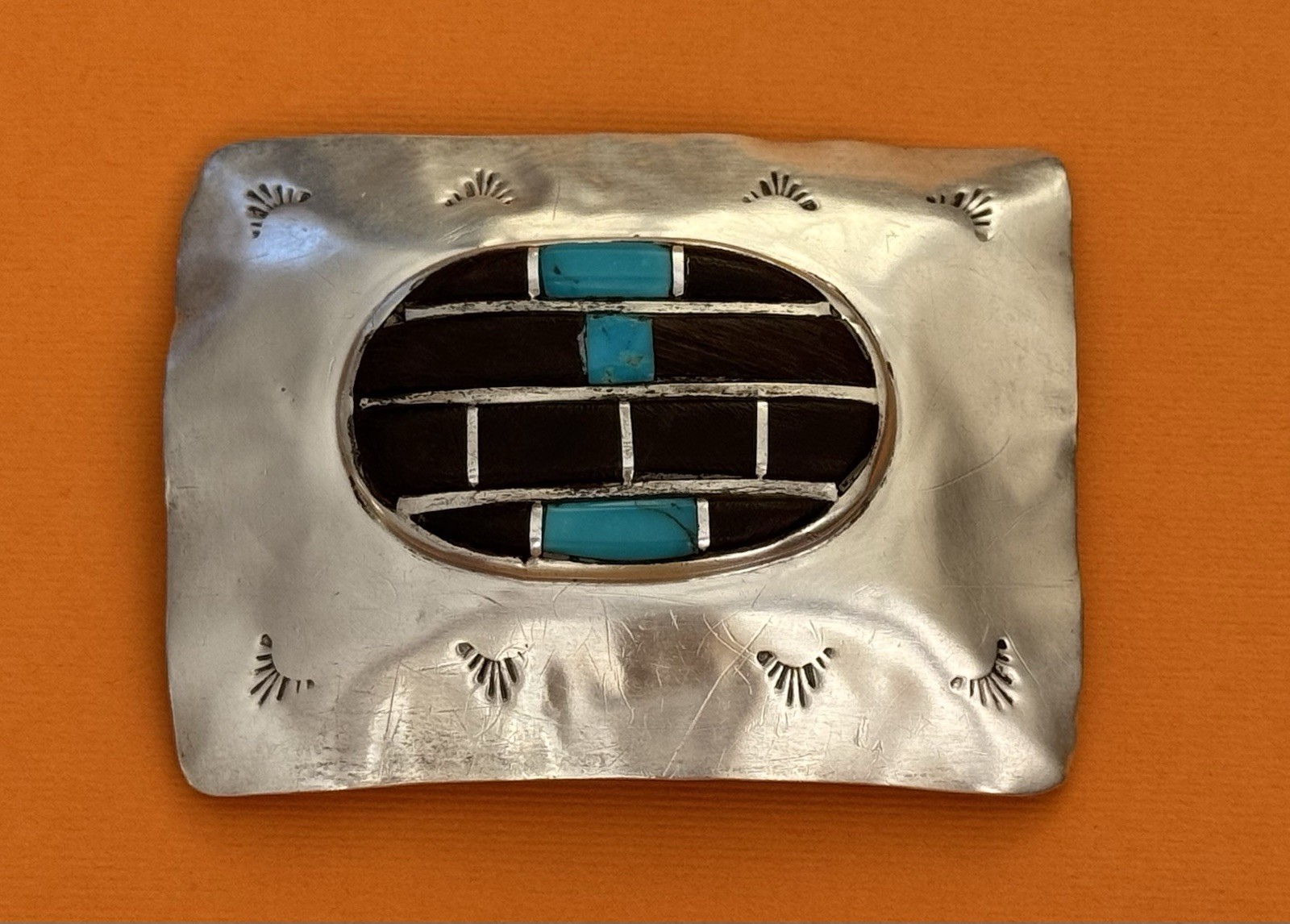 VTG Native Navajo Signed Willie Yazzie Sr Sterling Silver Gem Inlay Belt Buckle VTG Native Navajo Signed Willie Yazzie Sr Sterling Silver Gem Inlay Belt Buckle