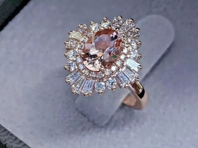 3Ct Oval Cut Lab-Created Morganite Diamond Engagement Ring 14K Rose Gold Plated