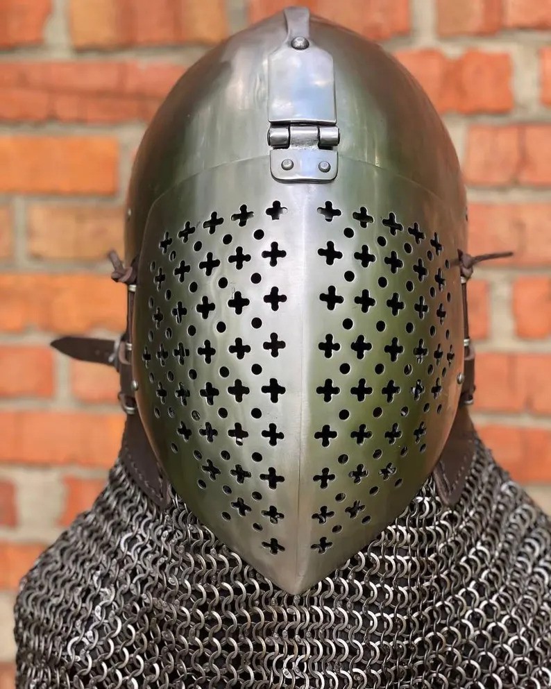 Hounskull Bascinet Helmet Medieval Knight Visored Steel Armor LARP Reenactment