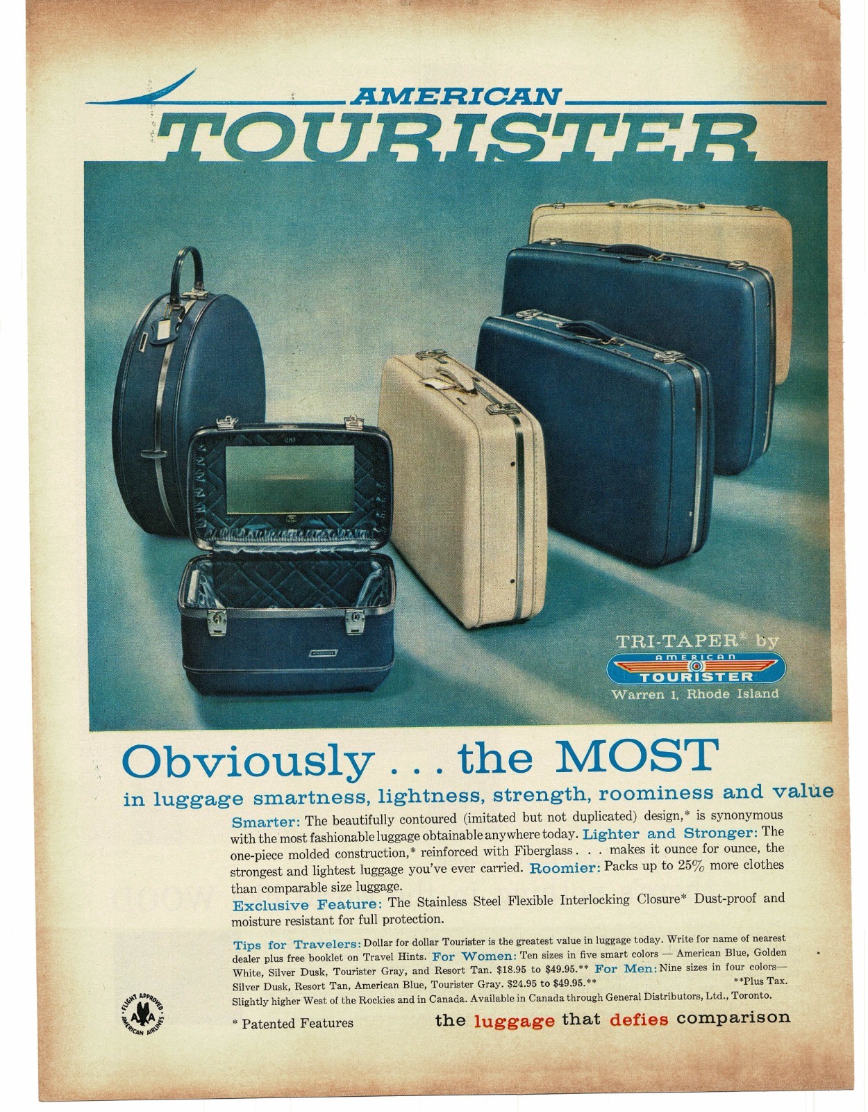 1959 American Tourister Tri-Taper Luggage Vintage Print Ad