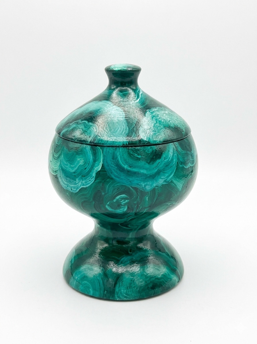 Vintage Empire Revival Faux Malachite Hand Painted Small Table Article Urn