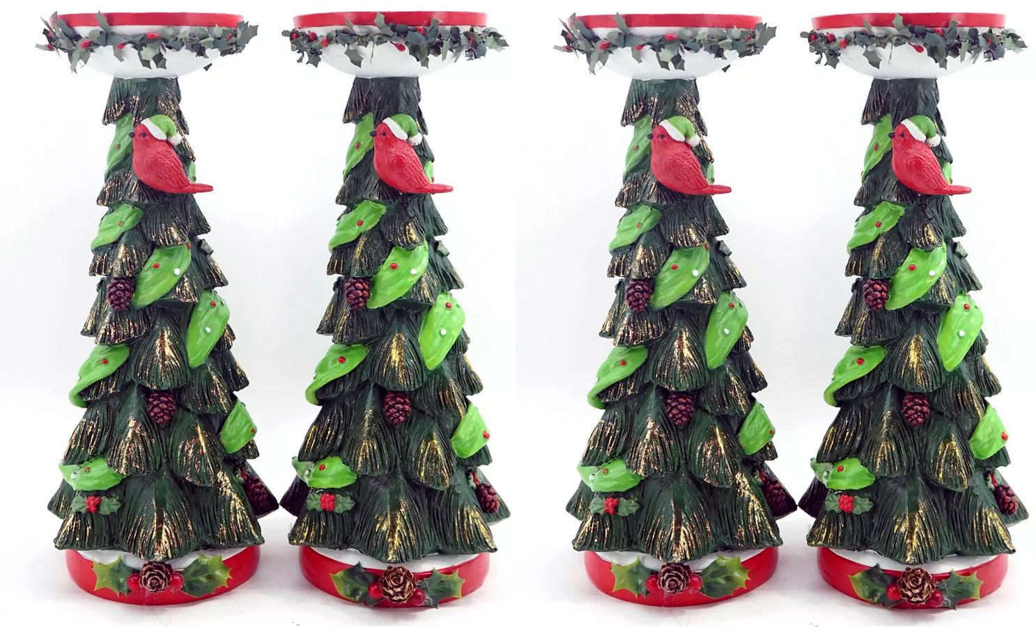 Temp-tations Pillar Holders, Set of 4, Resin,Trees, Cardinal,Candle Stick T49507