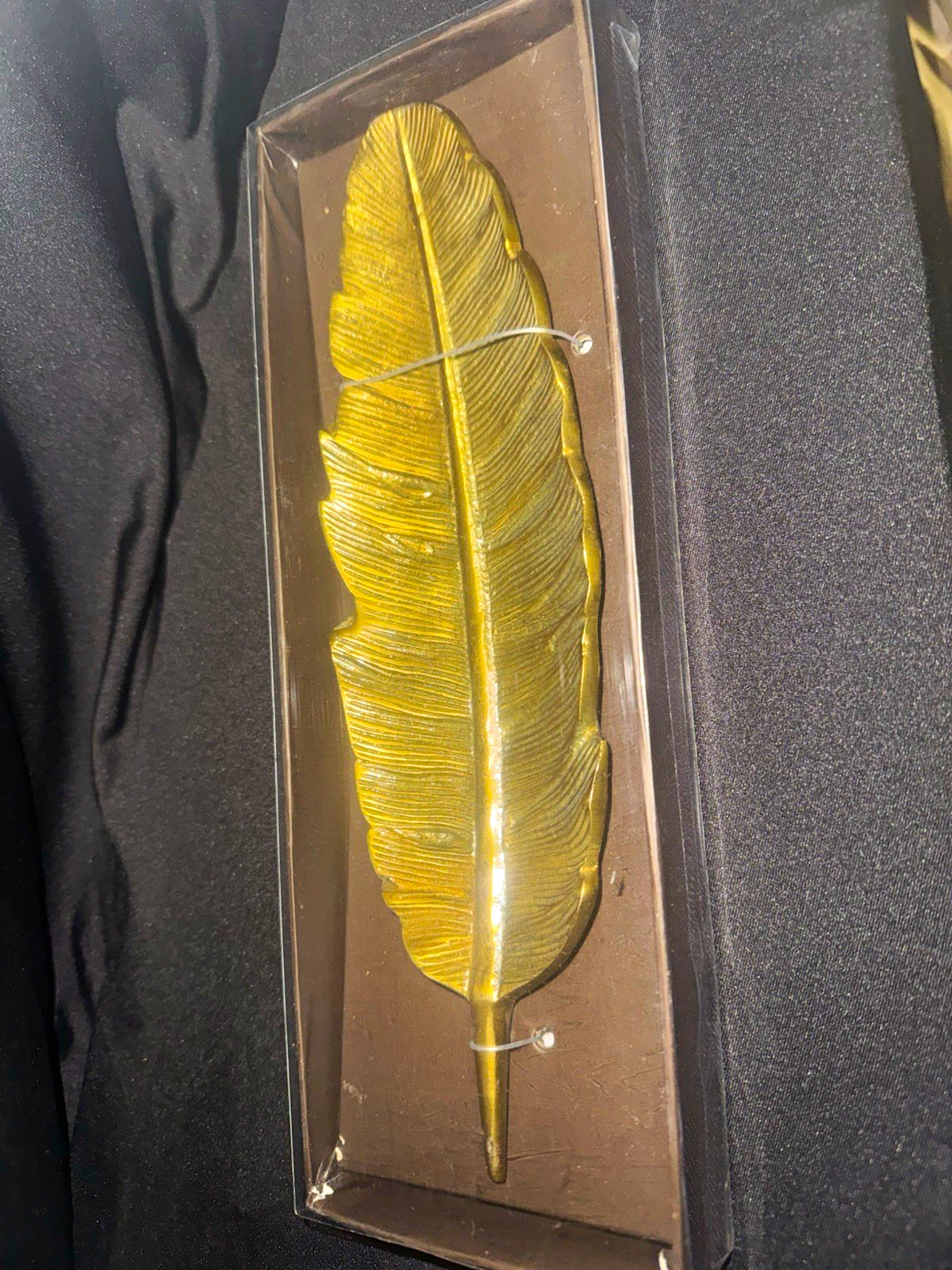 Two\'s Company Gold Metal Feather Trinket Tray