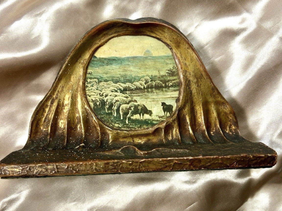 Vintage Pastoral Sheep Single Bookend Gold Gilt Gesso Cottage Decor