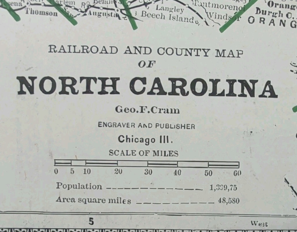 Vintage 1884 NORTH CAROLINA Map 13\