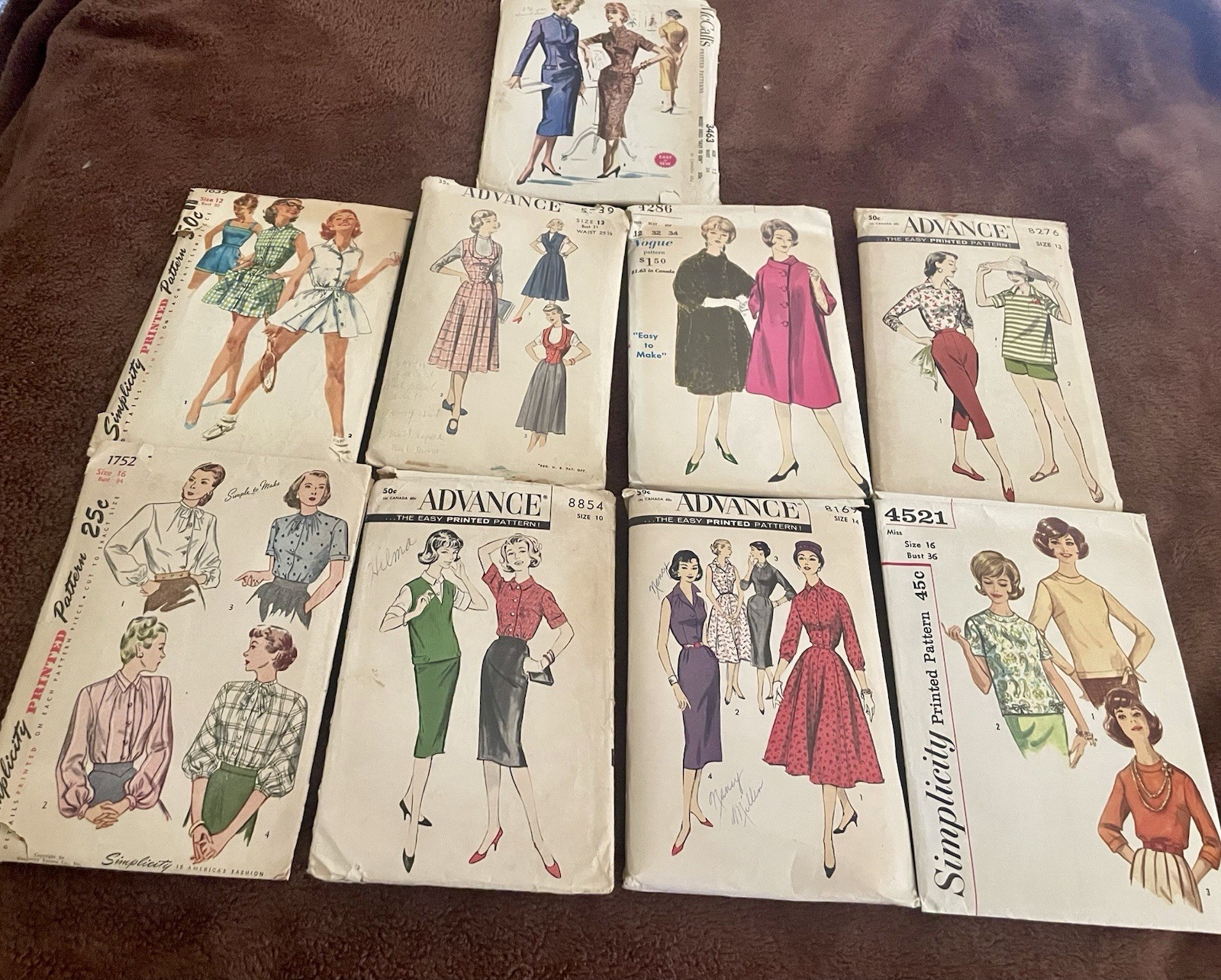 Vintage Sewing Patterns Lot VOGUE Advance Simplicity Various Sizes Mid-Century
