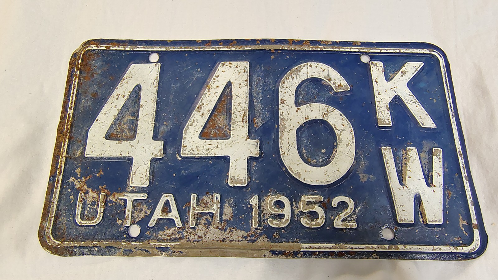 1952 Utah License Plate Tag 446 KW. Vintage. Single. Wall sign hanger decoration