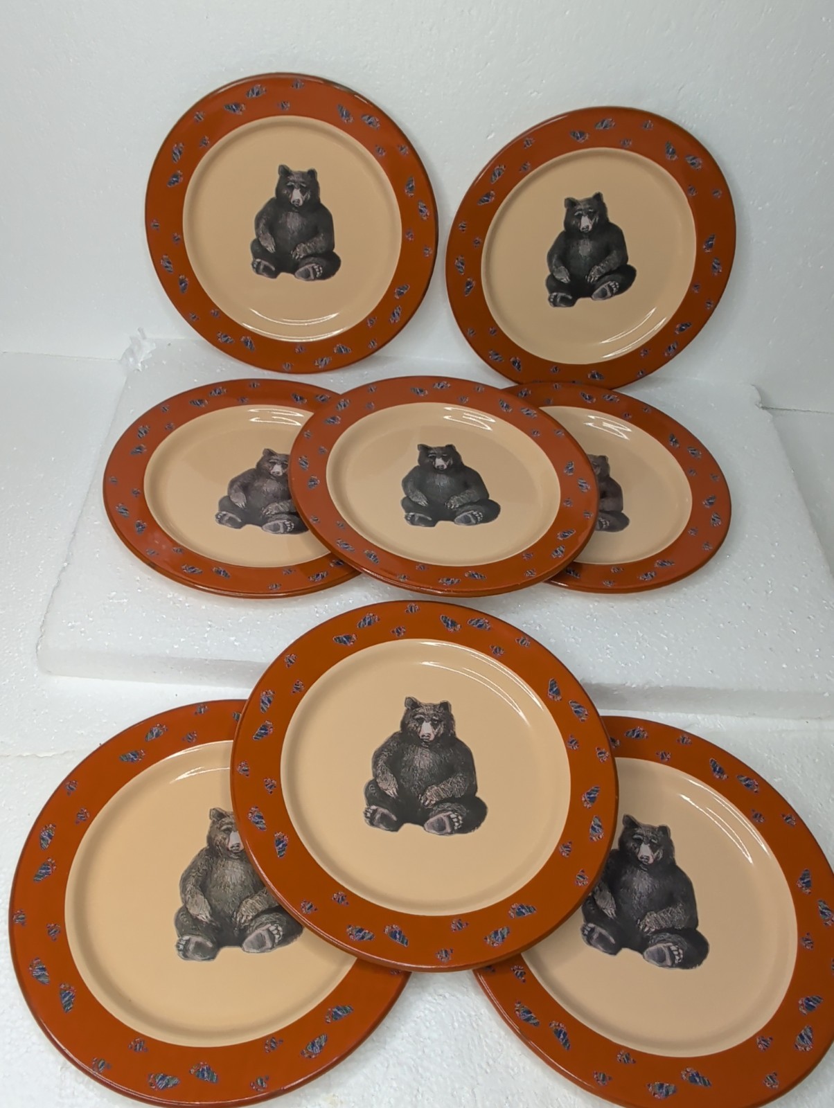 Vintage Marble Canyon Black Bear Enamelware Plates Set of 8 Discontinued 8