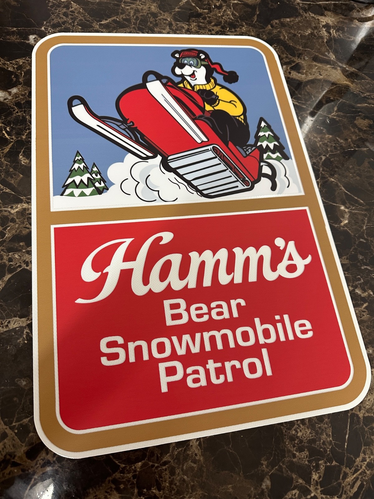 Vintage style Hamm's Beer Bear Snowmobile Patrol .080 alum 12
