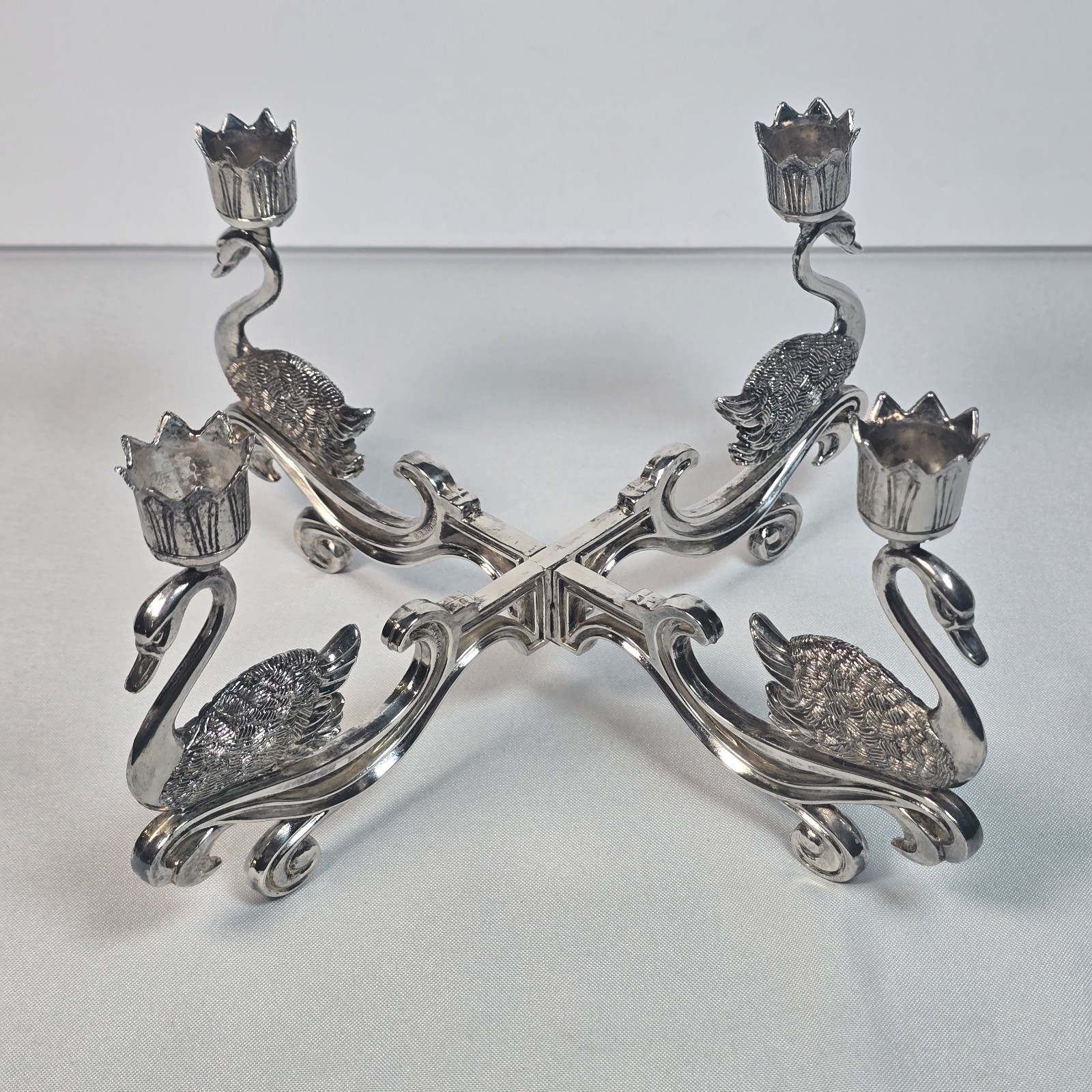 Vintage Godinger Silver Plated Four Swan Design Metal Taper Candle Holder GB REG