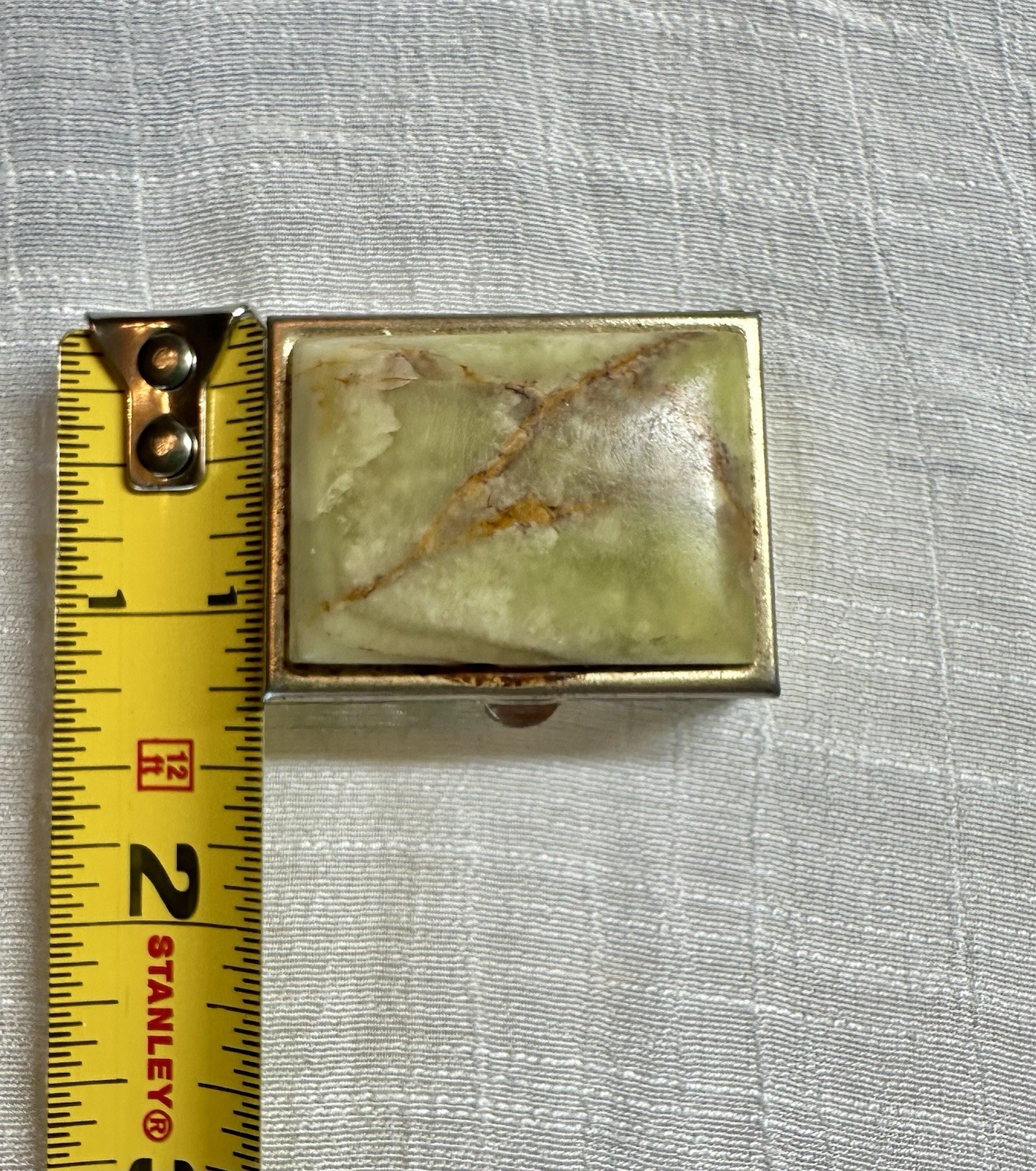 Green Onyx Vintage Pill Box Mid Century Brass Pocket Case Small Vanity Ring Box