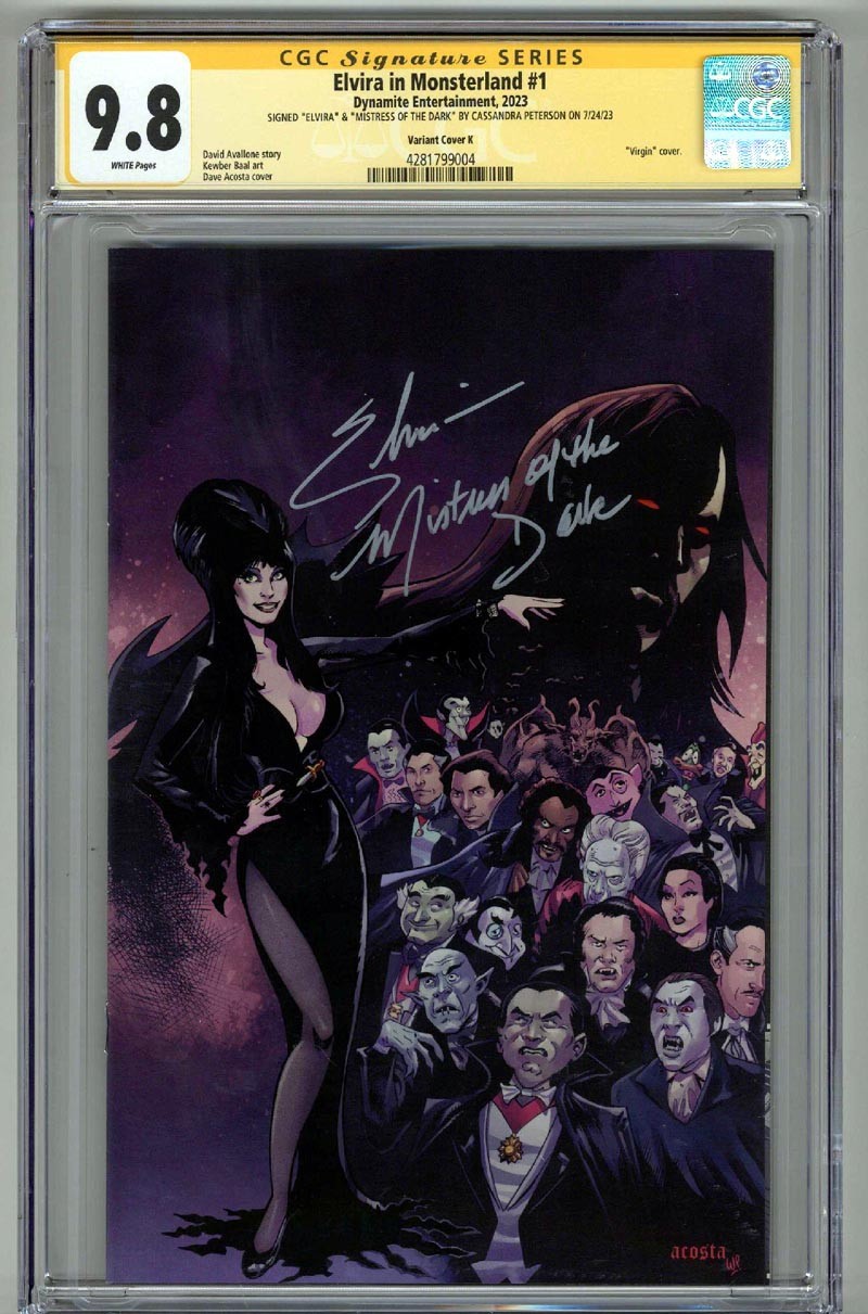 ELVIRA IN MONSTERLAND #1 CGC 9.8 SS SIGNED CASSANDRA PETERSON VIRGIN VARIANT K