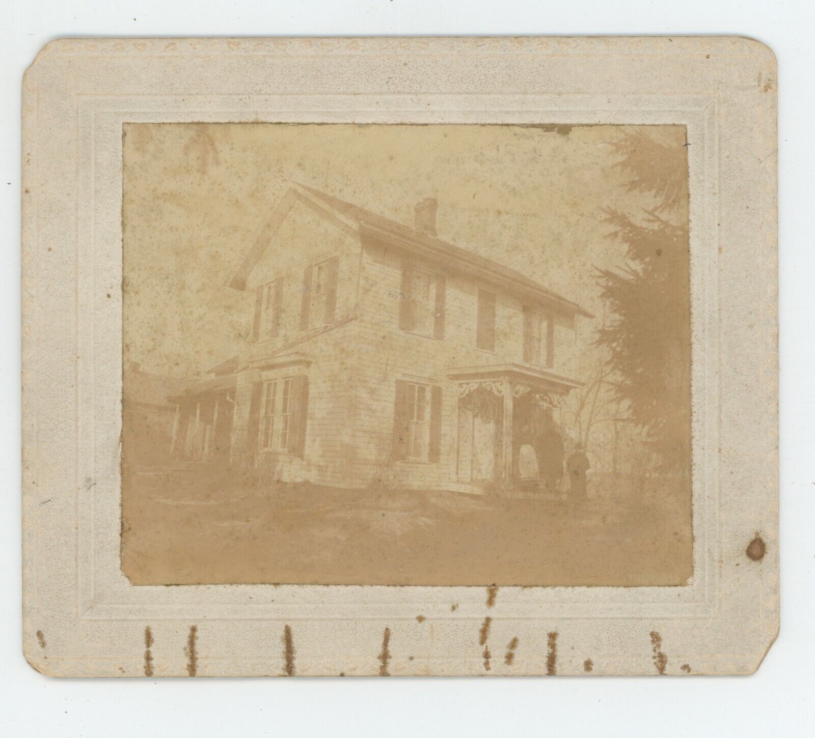 Antique c1890s 6.25x5.25 in Cabinet Card Ghostly Figures Outside Creepy Home
