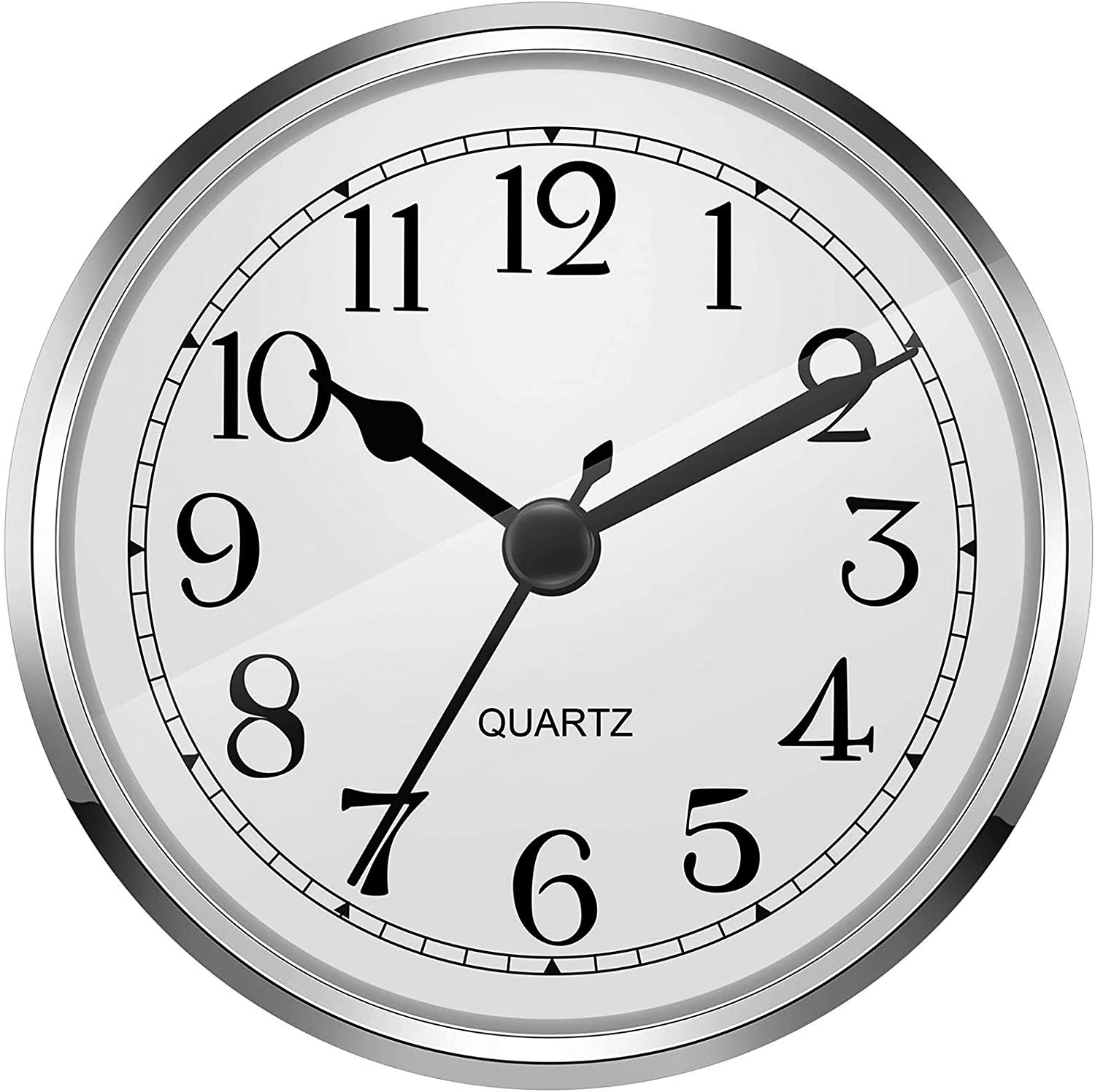 3-1/2 Inch (90 Mm) Quartz Clock Fit-Up/Insert with Arabic Numeral (Silver)