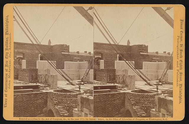 Philadelphia PA 1870s New City Hall Construction Sub-Basement Stereo View
