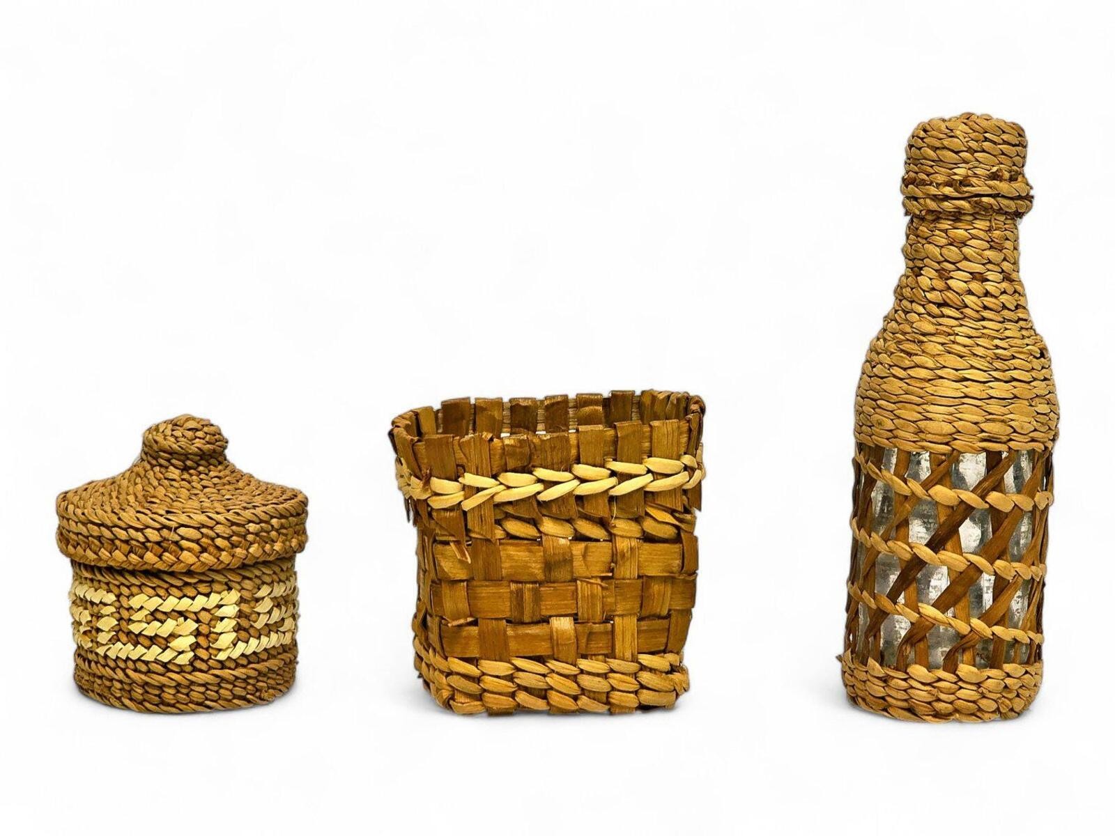 Lot 3 Alaska Native Tshimshian Tlingit Baskets Cedar Bark Mini Bottle Cover PNW