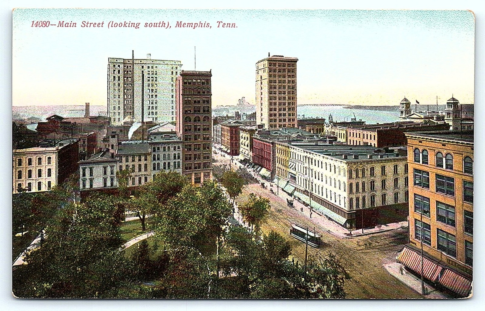 Early 1900s Main St, Memphis TN postcard (German print)