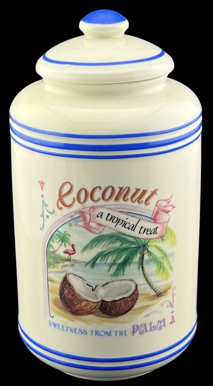 Vintage 1995 Lenox Baker’s Dozen COCONUT Canister White & Blue Porcelain 7”