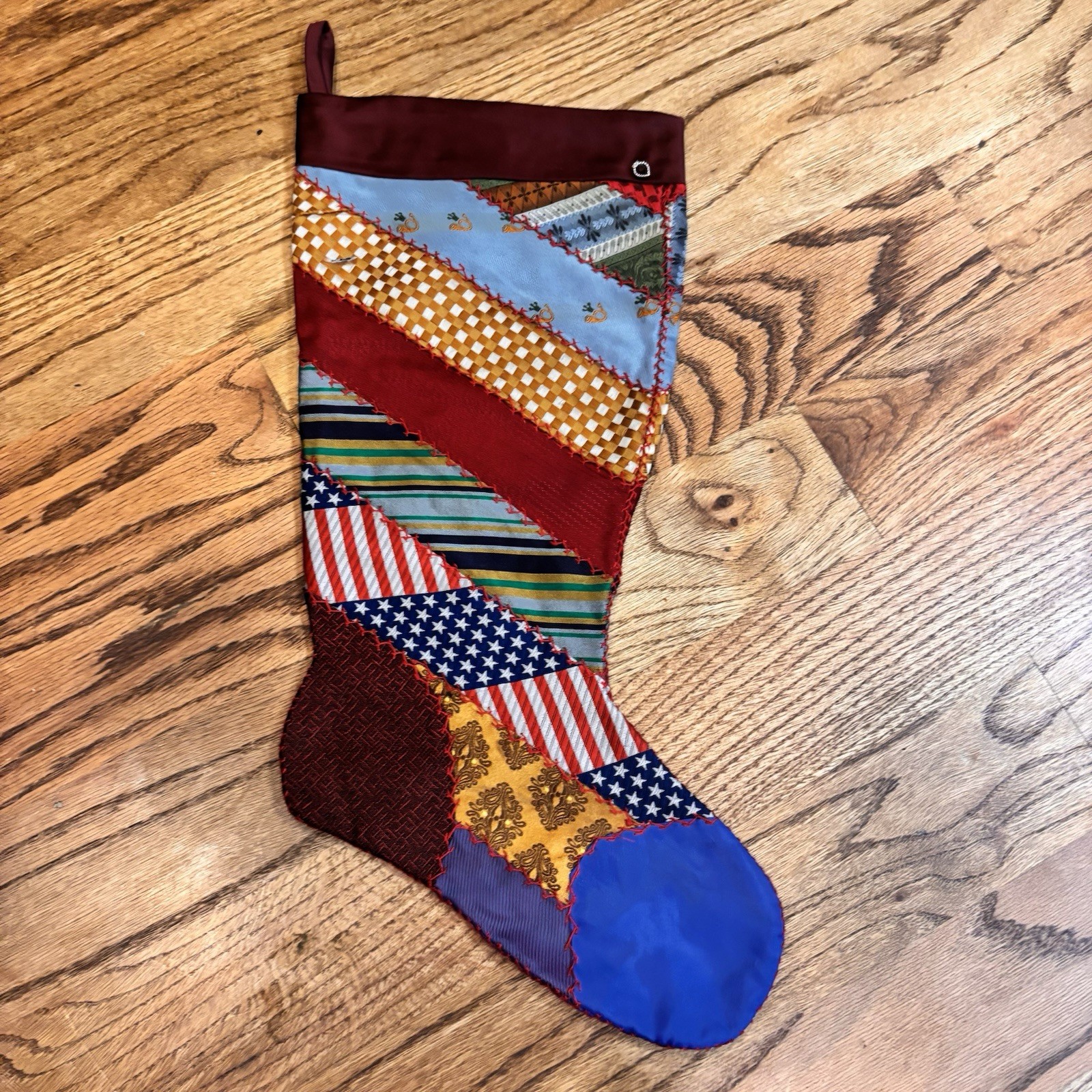 Vintage Crazy Quilt Christmas Stocking 18” Necktie Silk Patchwork Handmade