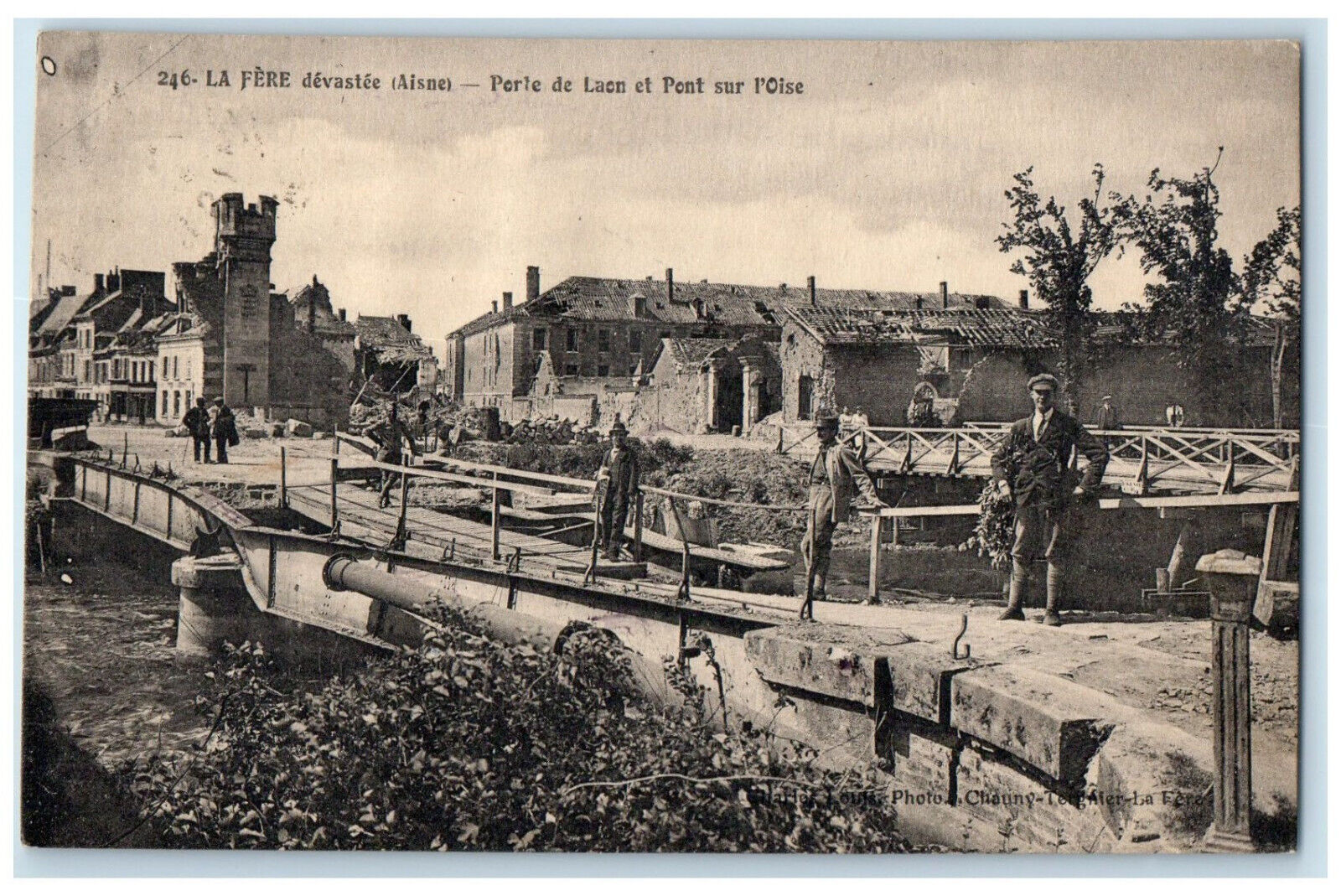1925 Porte De Laon and Bridge Over The Oise La Fere Aisne France Postcard