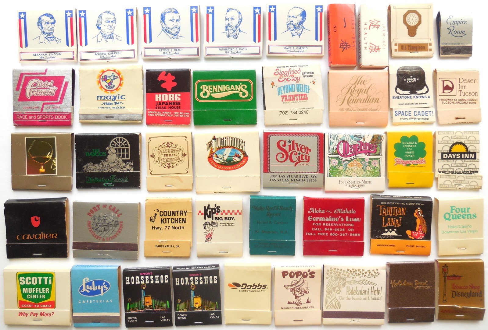 Vintage Matchbook Lot Texas Hawaii Las Vegas Kips Luby\'s Disneyland Presidents