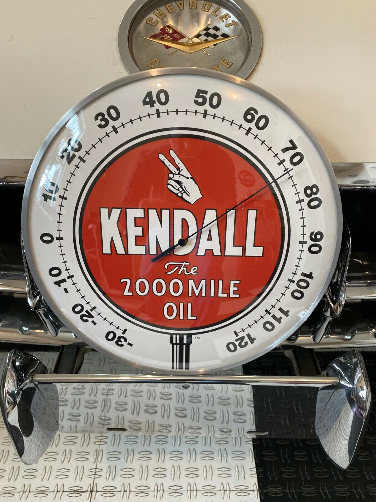 KENDALL Gas and Motor OIL Vintage style Round Thermometer 12 INCH NEW GLASS FACE