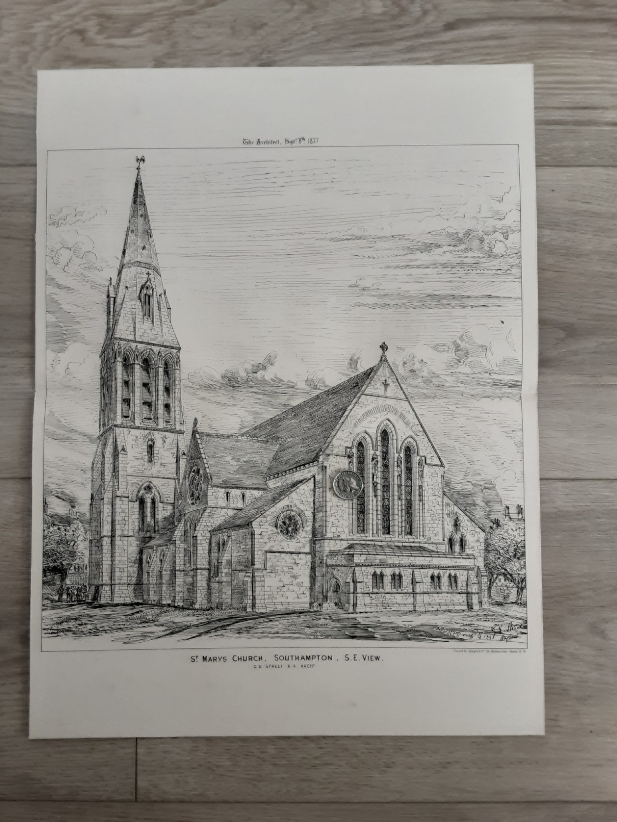 Antique Print Southampton St Mary\'s Church Architecture 1877
