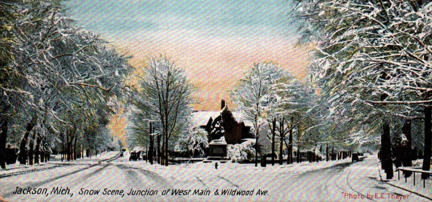 C1900s - Jackson Michigan Snow Scene Wildwood Ave Postcard - P24