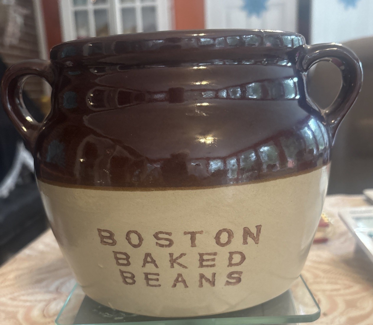VTG Boston Baked Beans Pot Stoneware Crock Monmouth Maple Leaf Pre-1930s No Lid
