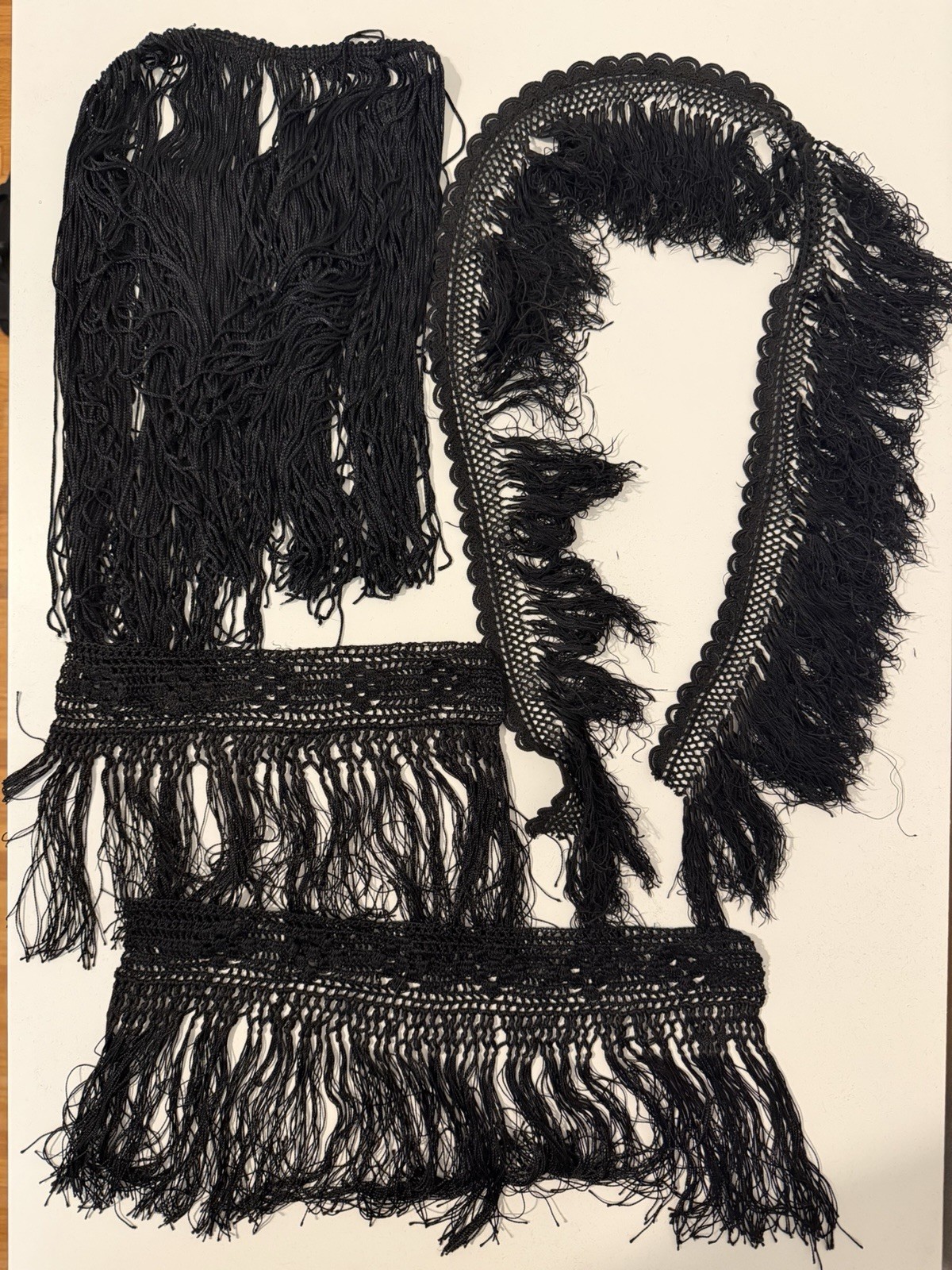 Antique Victorian Black Thread fringe Trim Lot Mourning Dress Salvage Costume Antique Victorian Black Thread fringe Trim Lot Mourning Dress Salvage Costume
