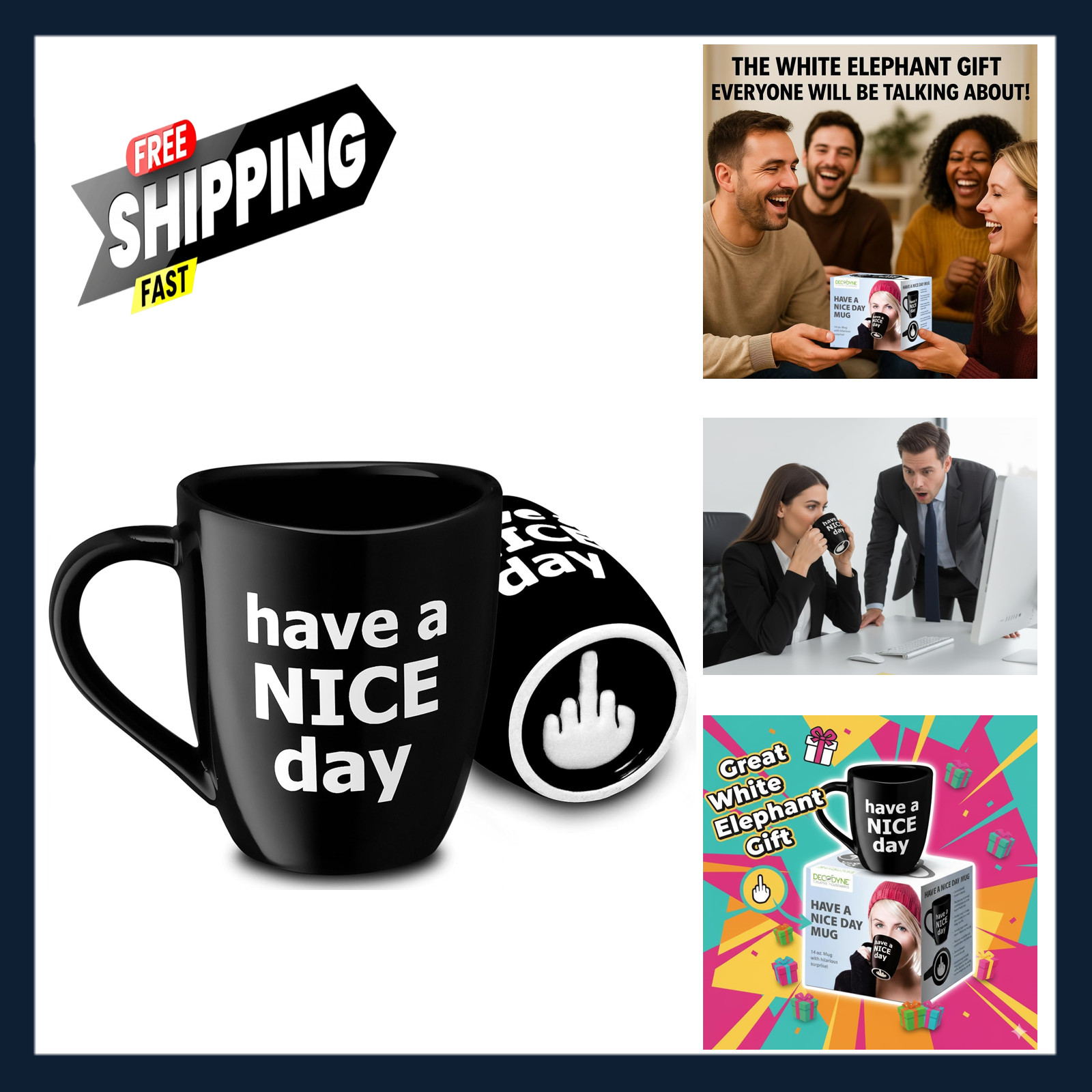 Funny Coffee Mug White Elephant Gifts for Adults and Coworkers 14 Ounce Black
