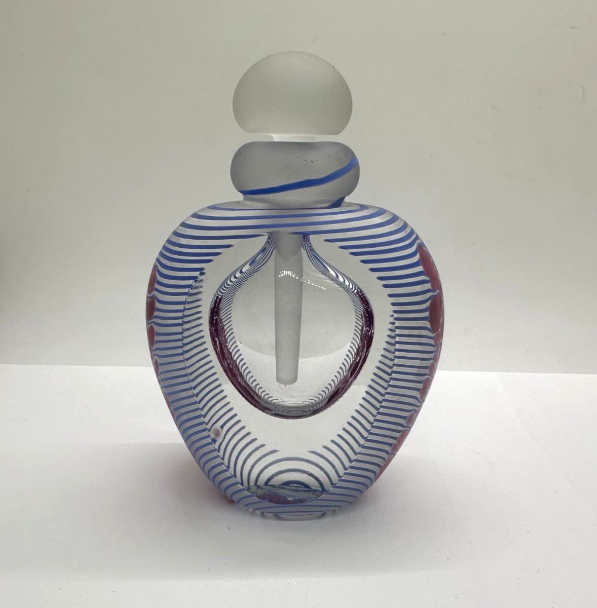 James Clarke Mod Abstract Blown Art Glass Perfume Bottle 1982 Signed UV Reactive
