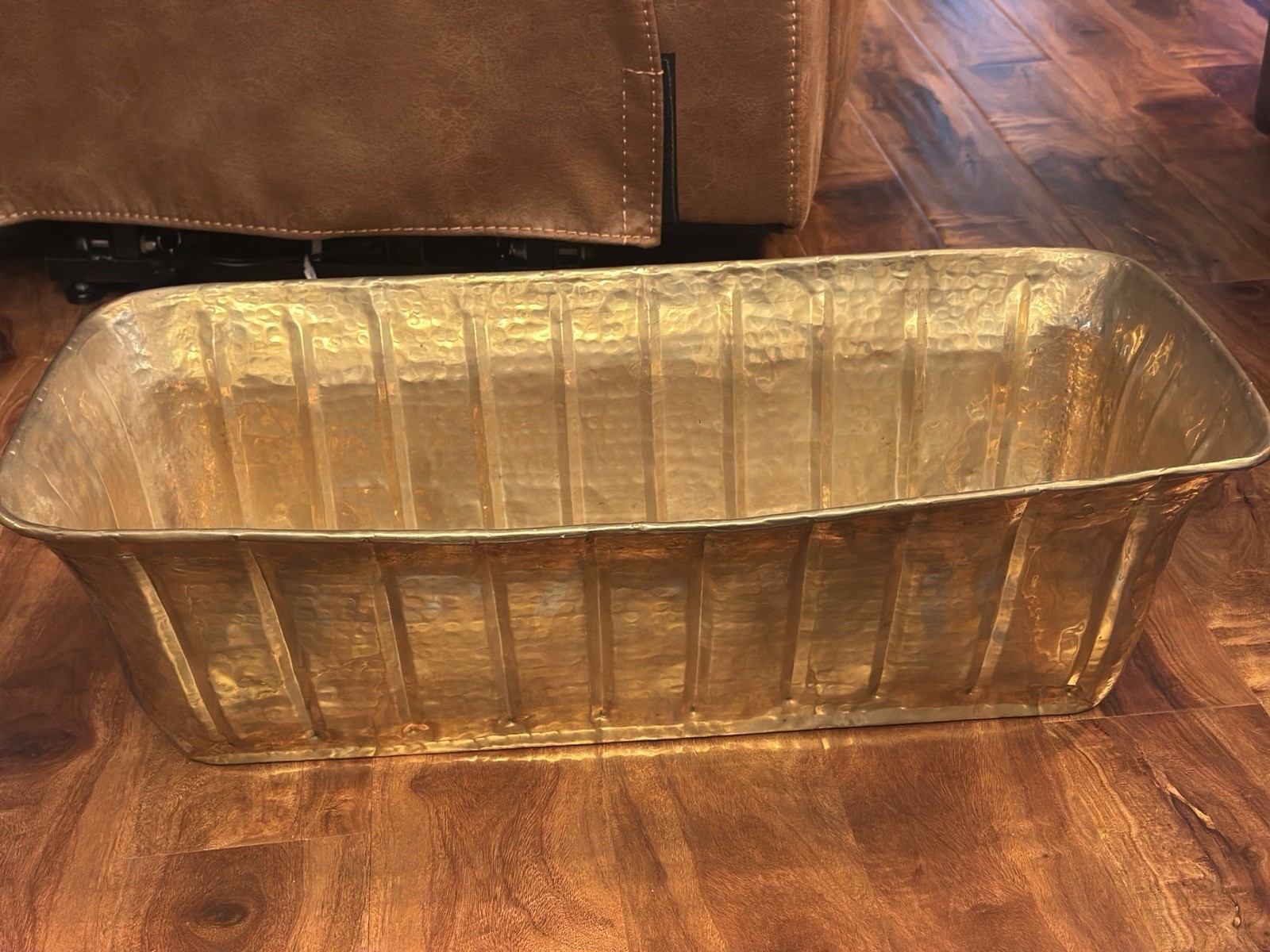 Vintage UMA Solid Brass Hammered Planter Jardinière – 29” Large