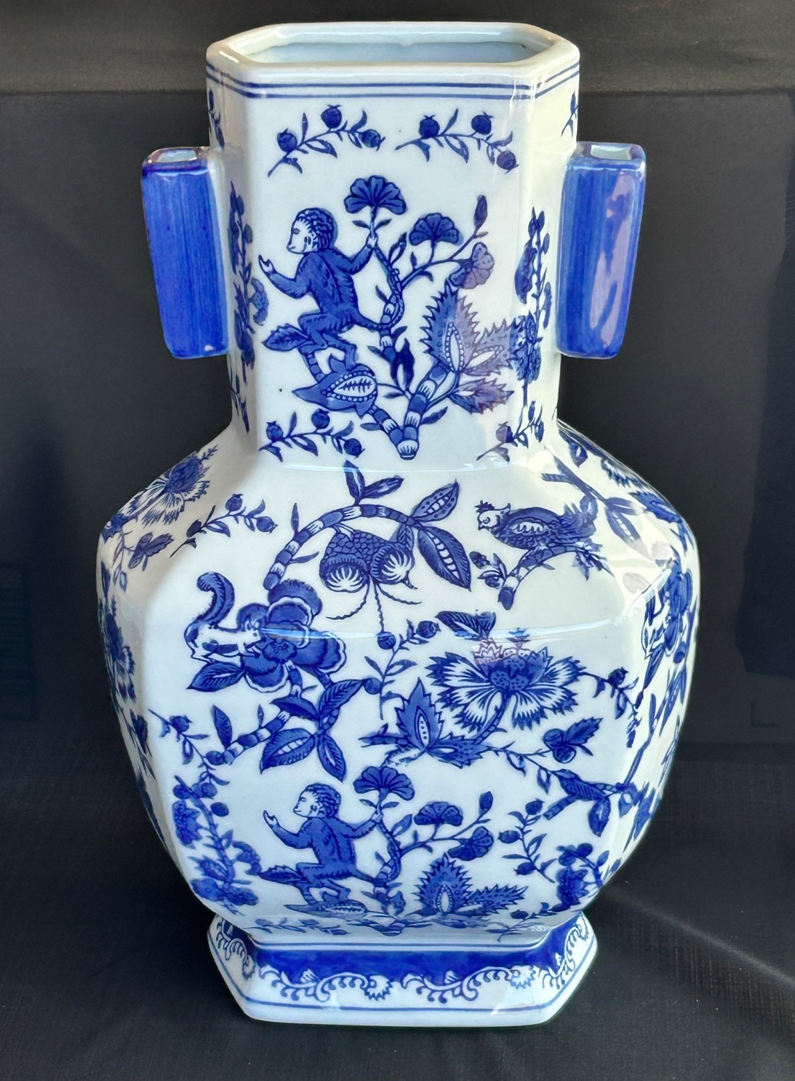 Vintage 14” Tall China Blue Hand Painted Fine Porcelain Blue & White Vase EXC