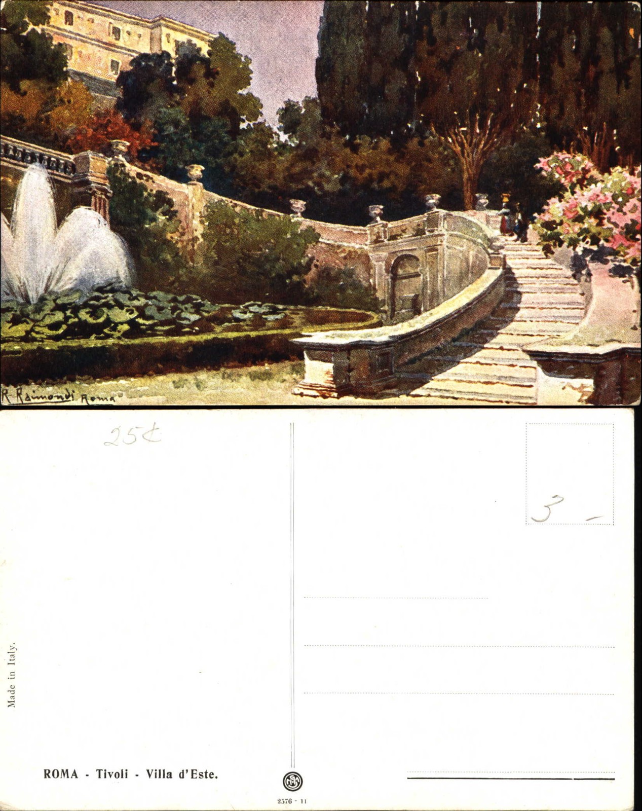 Rome Italy Roma Tivoli Villa D\' Este artist drawn vintage postcard sku633