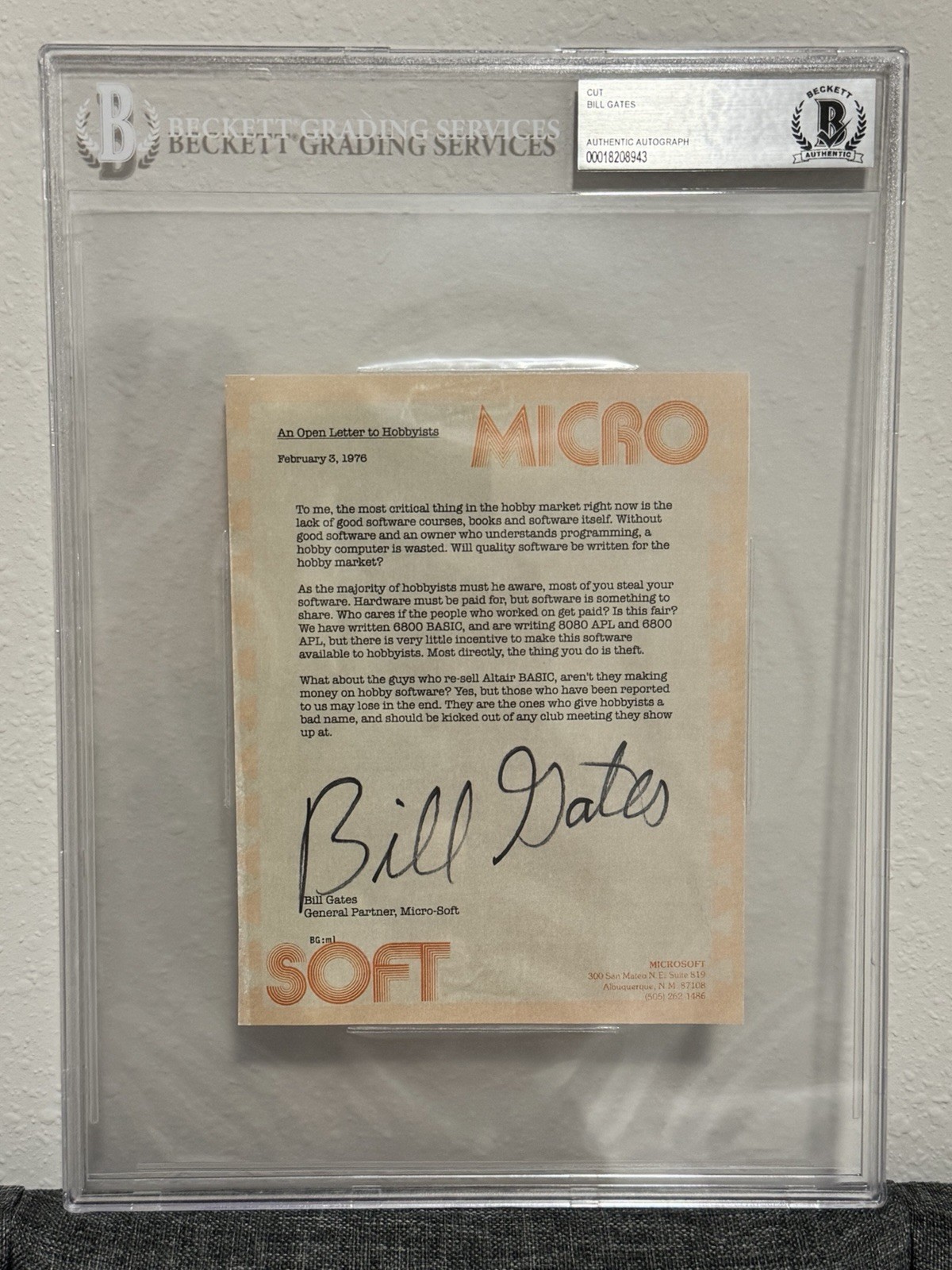 Bill Gates Signed 1976 Microsoft Hobbyist Letter BGS BAS Beckett Autograph