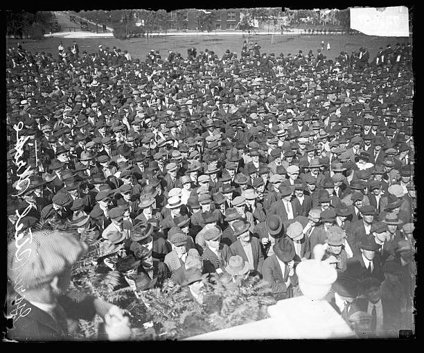 View From Above Of A Large Crowd Of Steel Strikers Gathered Outsi - Old Photo