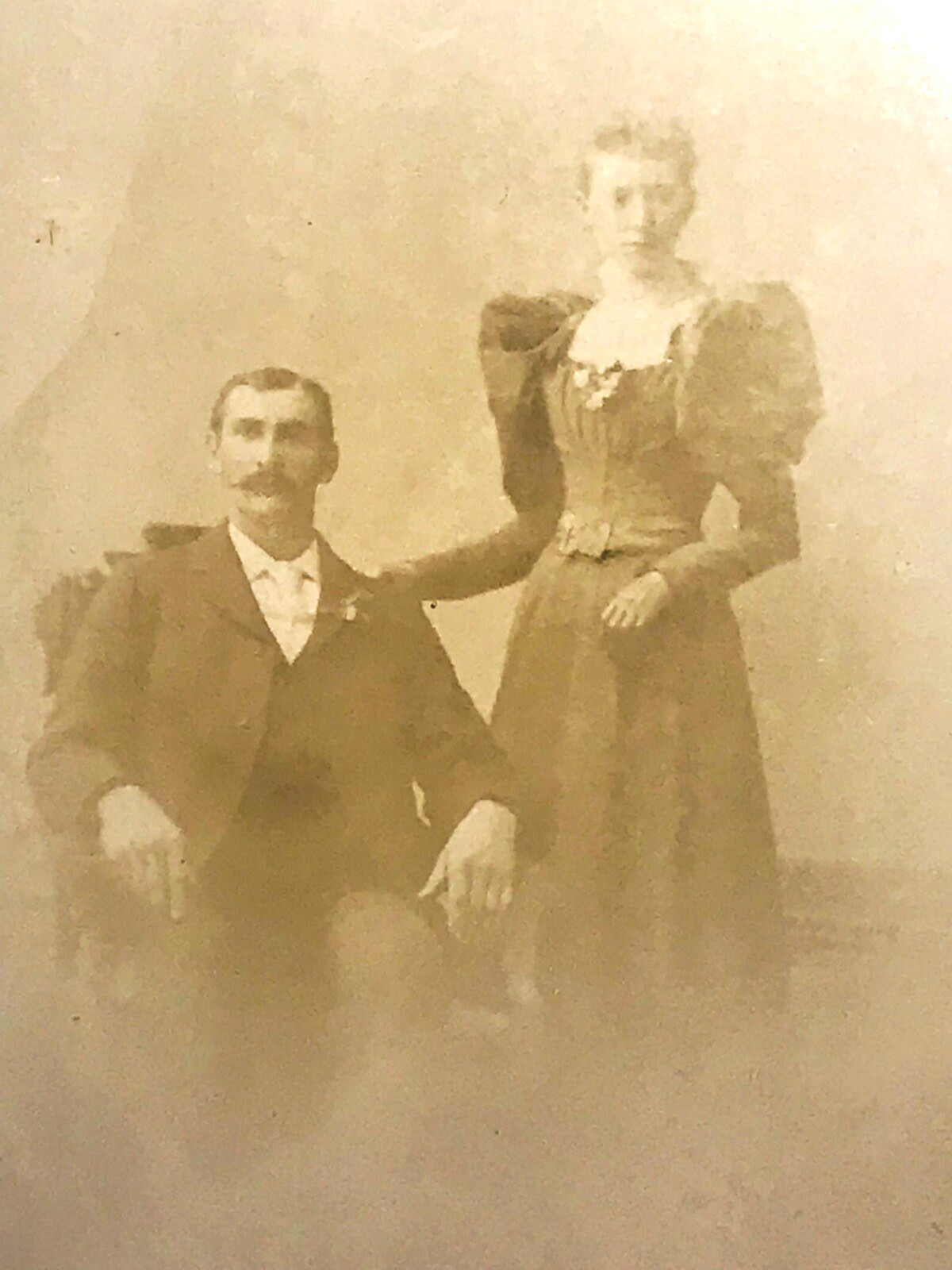 Victorian Cabinet Card Seated Husband & Wife Standing Albumen Photo Portland OR