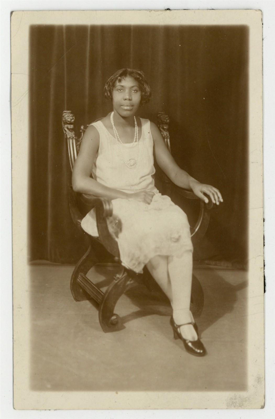 African American Woman 1930 Dignified Black Lady Sitting In Chair White Dress 
