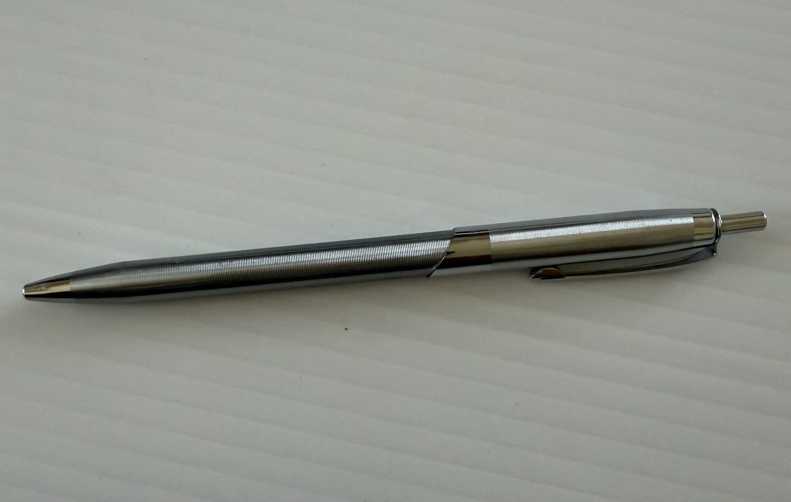 Vintage Ritepoint USA Chrome Ballpoint Pen Brushed Steel Made in USA