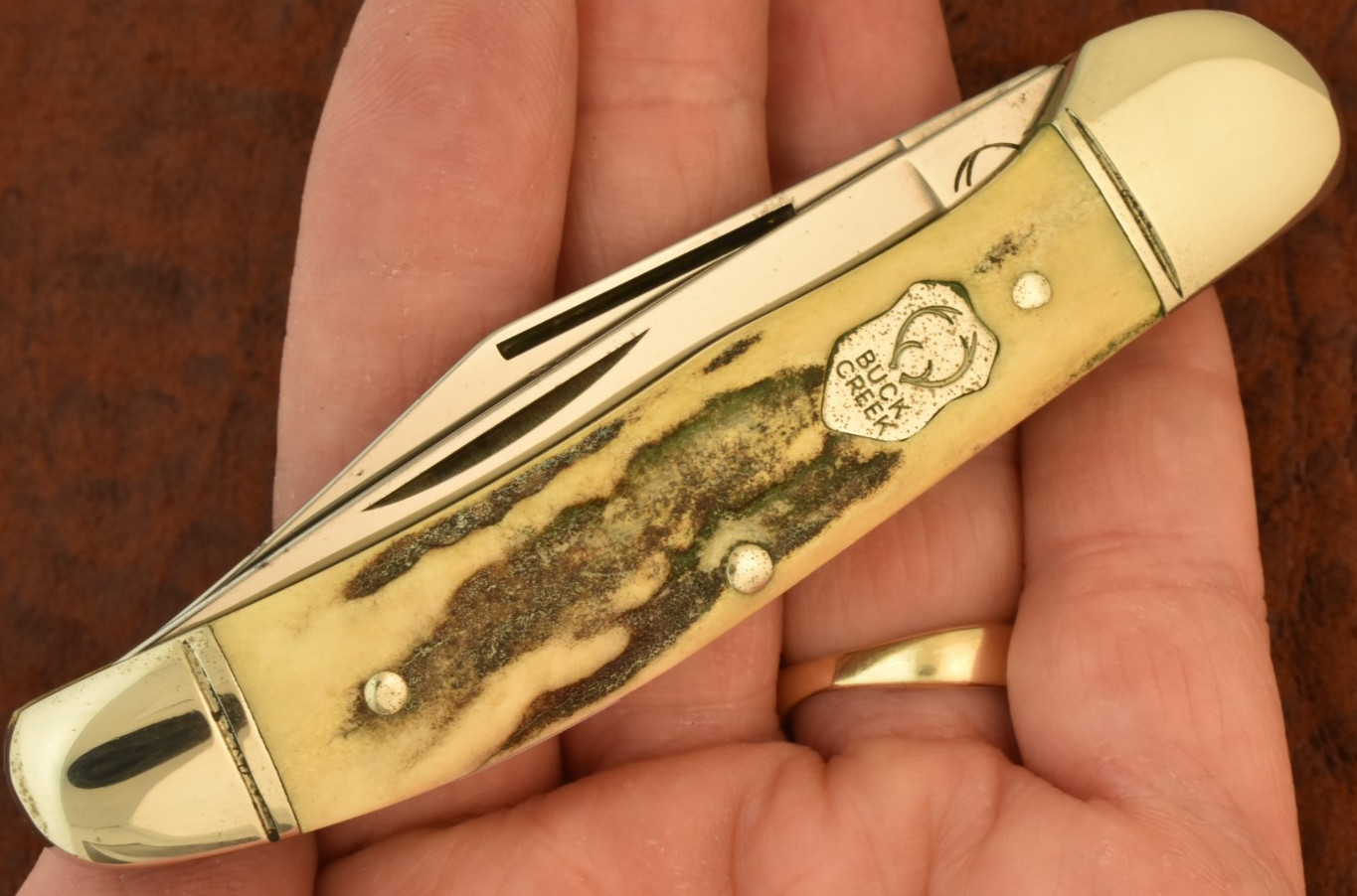 VINTAGE BUCK CREEK SOLINGEN GERMANY GENUINE STAG COPPERHEAD KNIFE (36181)