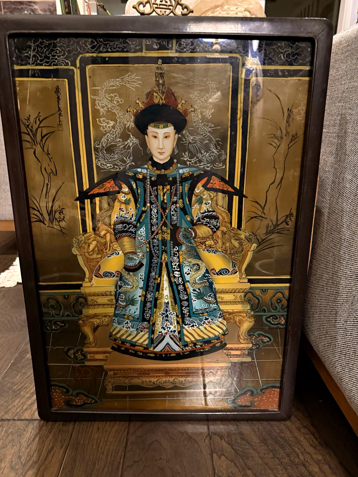 Super size Chinese reverse painting on glass depicting the Qianlong Empress