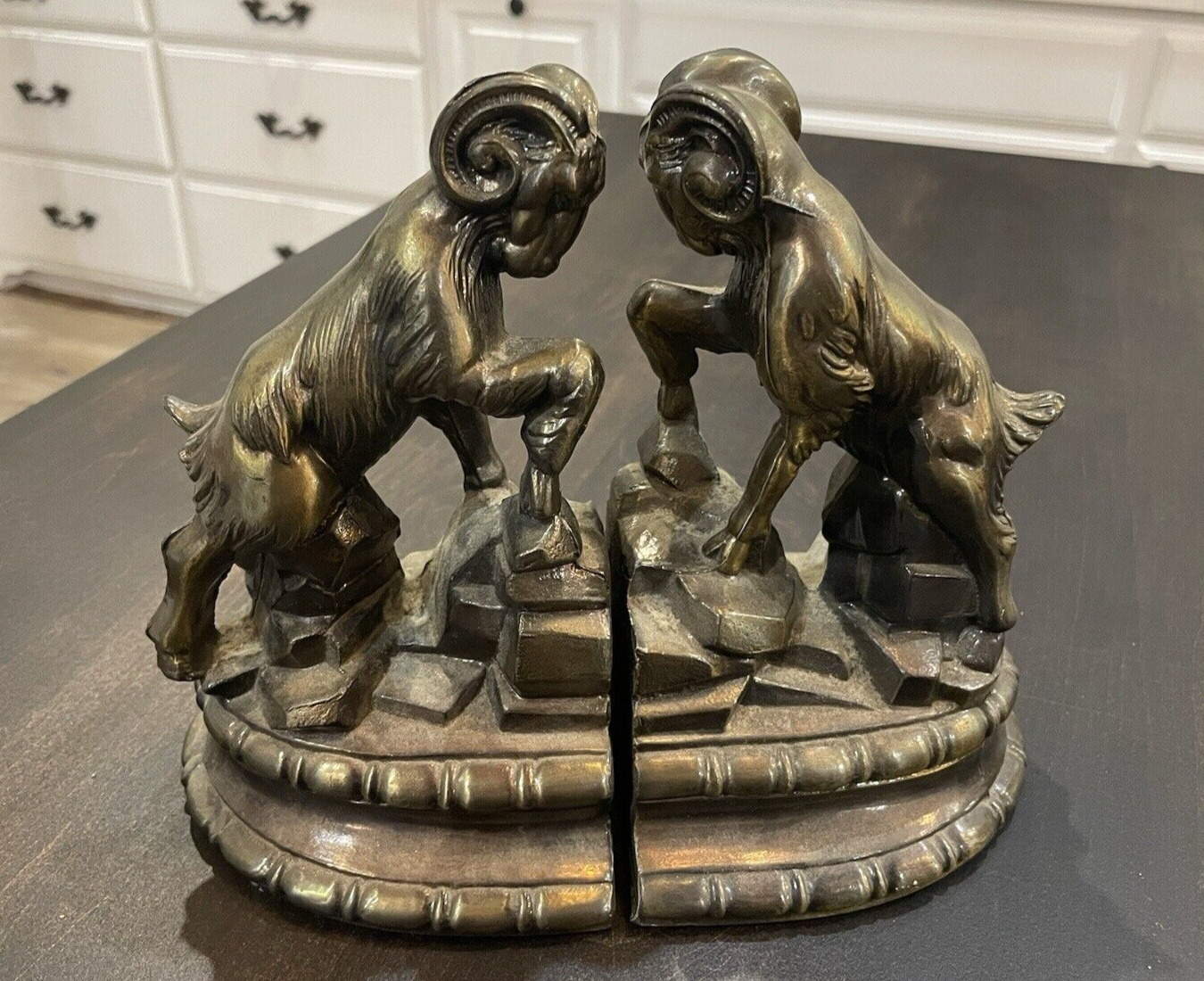 Vintage S.C.C. Brass Big Horn Sheep Ram Bookends Book Ends 1974 Rare B91
