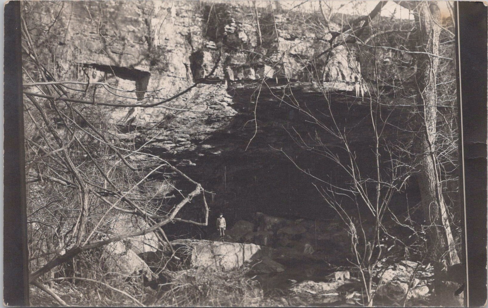 RPPC Modesto California Man Standing in Cliffside Cave 1910