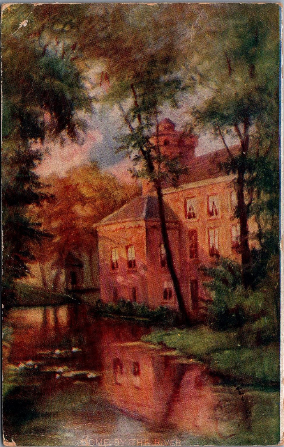 Vintage Postcard HOME BY THE RIVER Mansion Estate Art Print 1910 Posted KANS Vintage Postcard HOME BY THE RIVER Mansion Estate Art Print 1910 Posted KANS