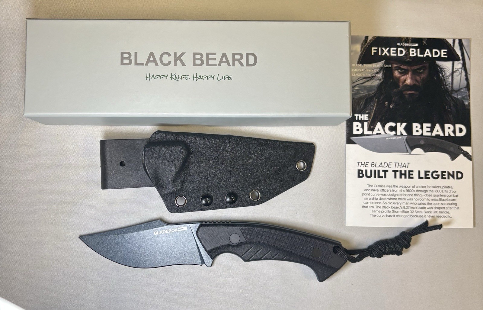 BladeBox Black Beard Fixed Blade Knife D2 Steel Black G10 Sheath NEW IN BOX