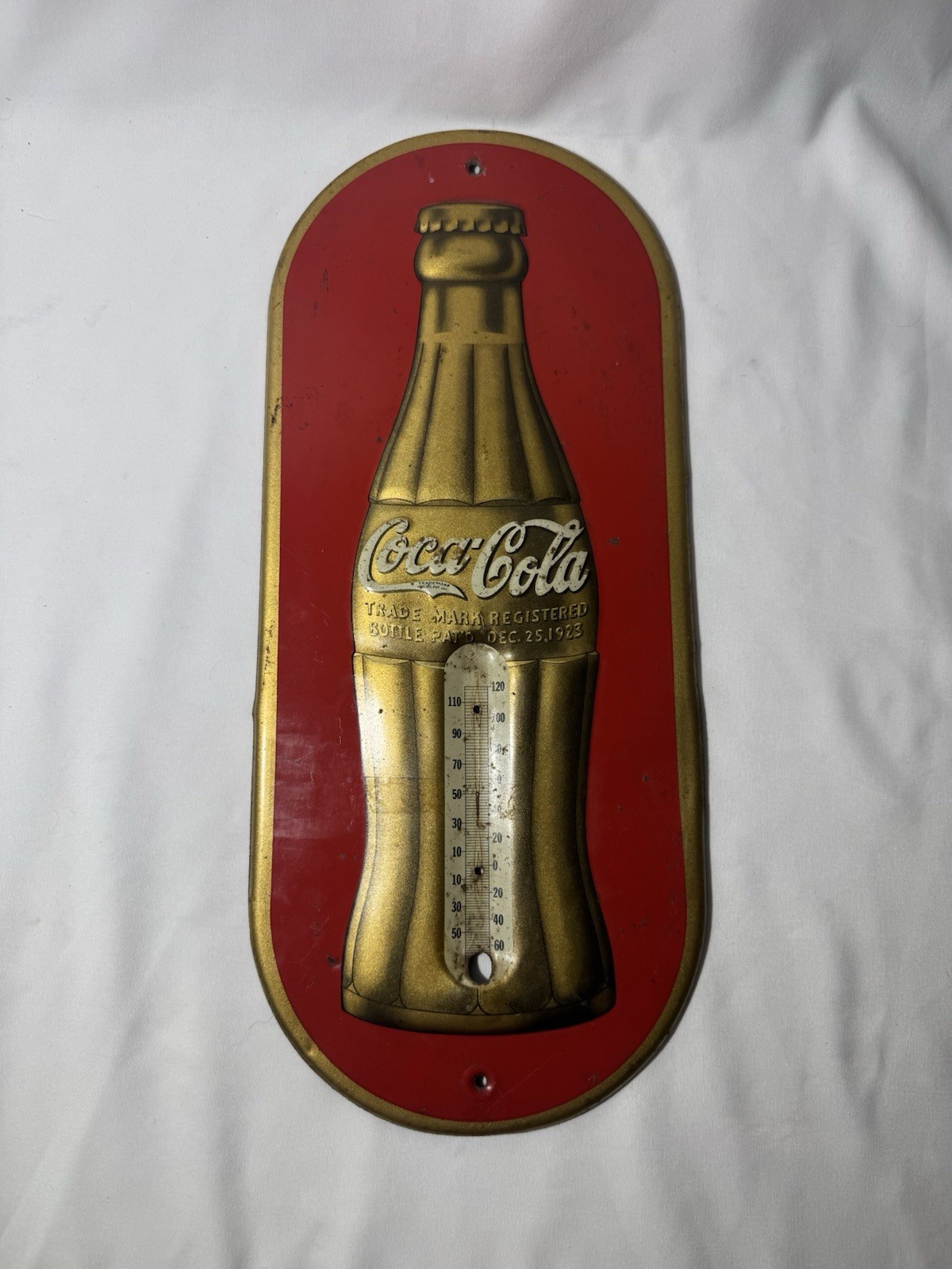 Vintage 1938 Original Coca-Cola Gold Anniversary Tin Thermometer AdvertisingSign