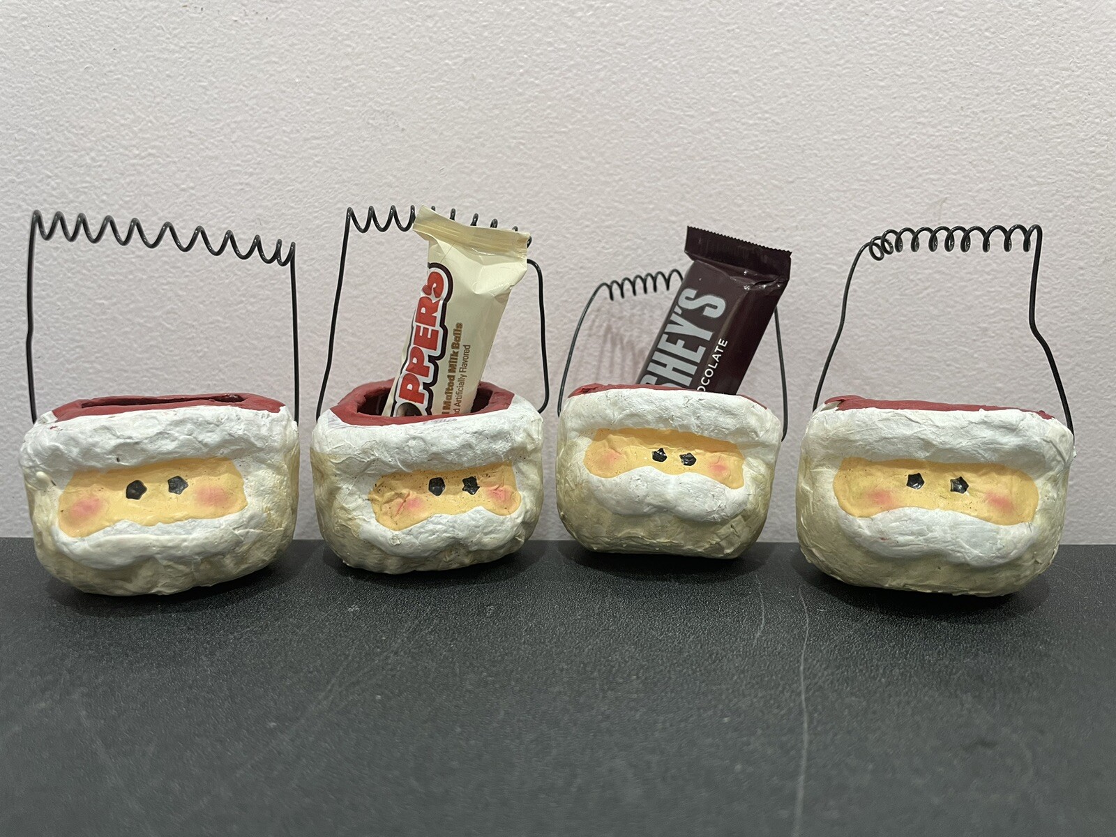 4 Vintage PAPER MACHE Santa Claus Head CANDY HOLDERS Christmas DEPT 56 BUCKET 4 Vintage PAPER MACHE Santa Claus Head CANDY HOLDERS Christmas DEPT 56 BUCKET