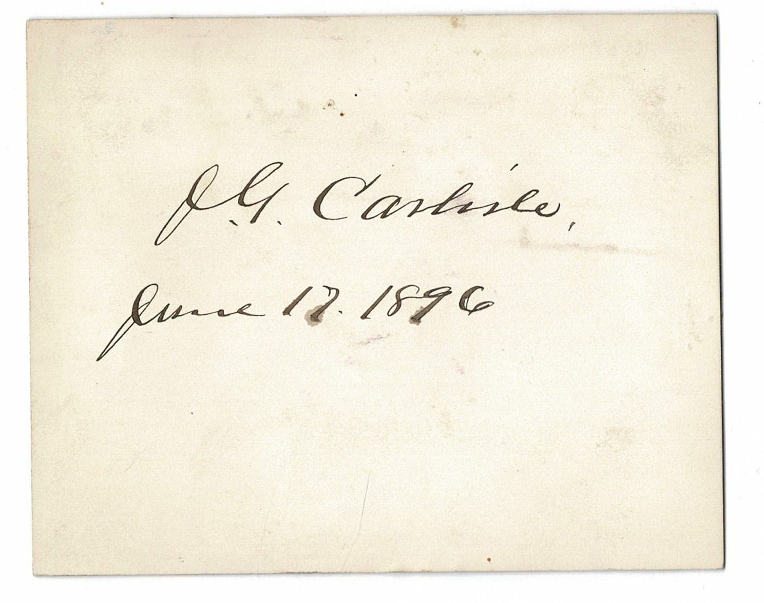 John G Carlisle Kentucky Senator Autographed Signed Index Card AMCo COA 14171